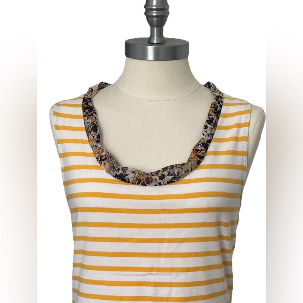 Anthropologie Postmark Striped Peplum Hi Lo Tank Flowy Top Yellow White Floral S - Picture 5 of 11